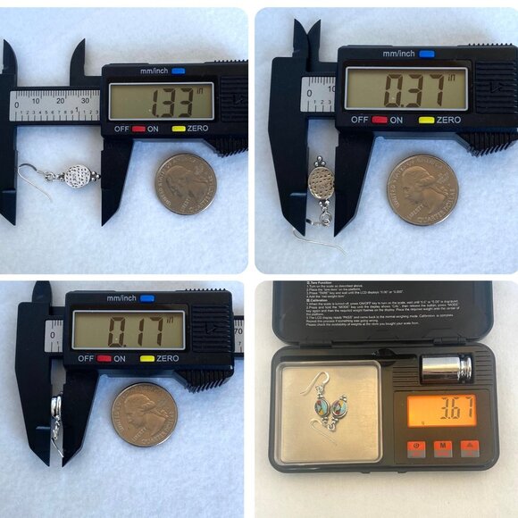 Sterling Silver 925 Southwest Style Turquoise Coral Malachite Dangle Earrings - Picture 10 of 16